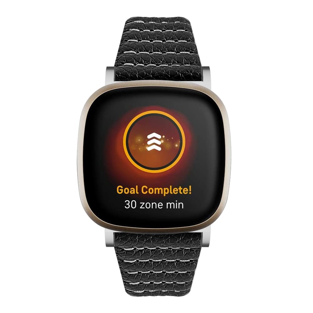 Wave Design Genuine Leather Watch Strap Replacement for Fitbit Versa 3/Fitbit Sense - Black-3
