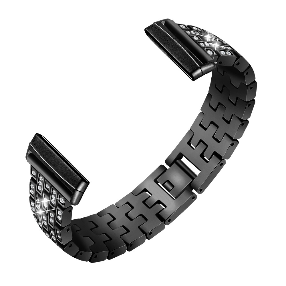 Metal Rhinestone Decor Watch Band for Fitbit Sense / Fitbit Versa 3 - Black-3