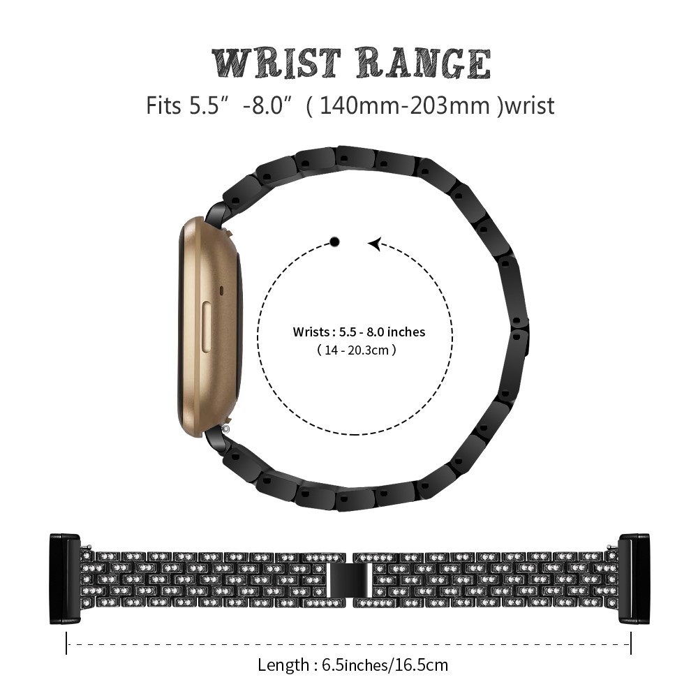 Metal Rhinestone Decor Watch Band for Fitbit Sense / Fitbit Versa 3 - Black-4