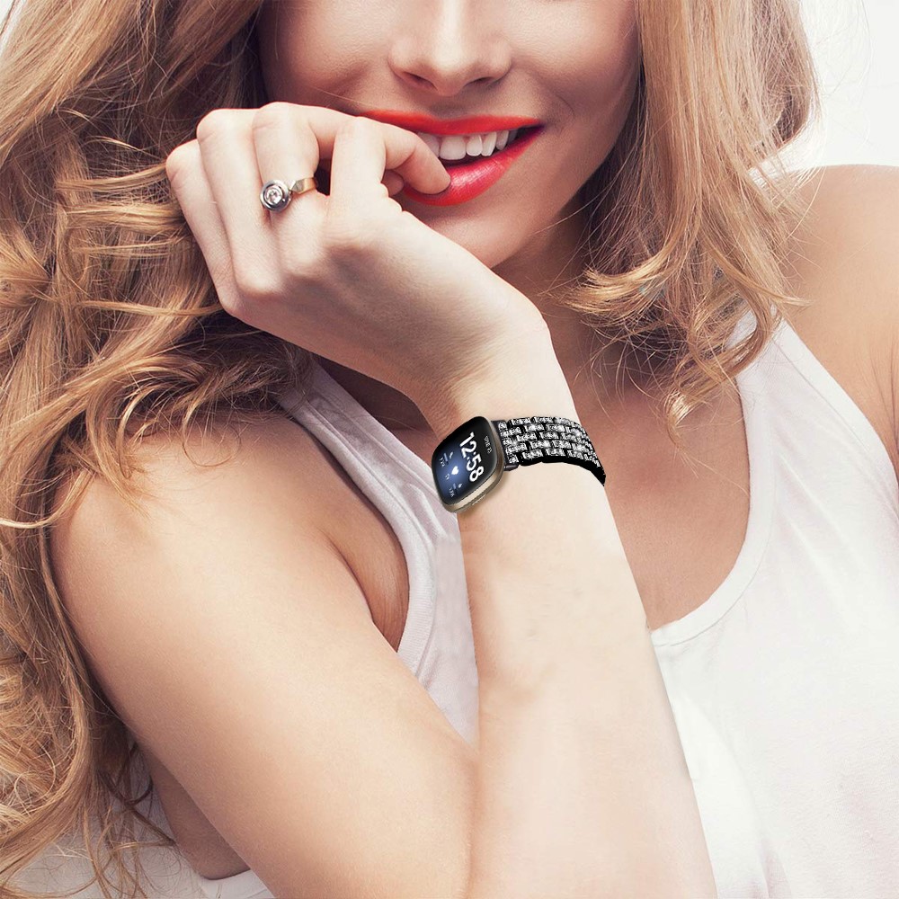 Metal Rhinestone Decor Watch Band for Fitbit Sense / Fitbit Versa 3 - Black-5