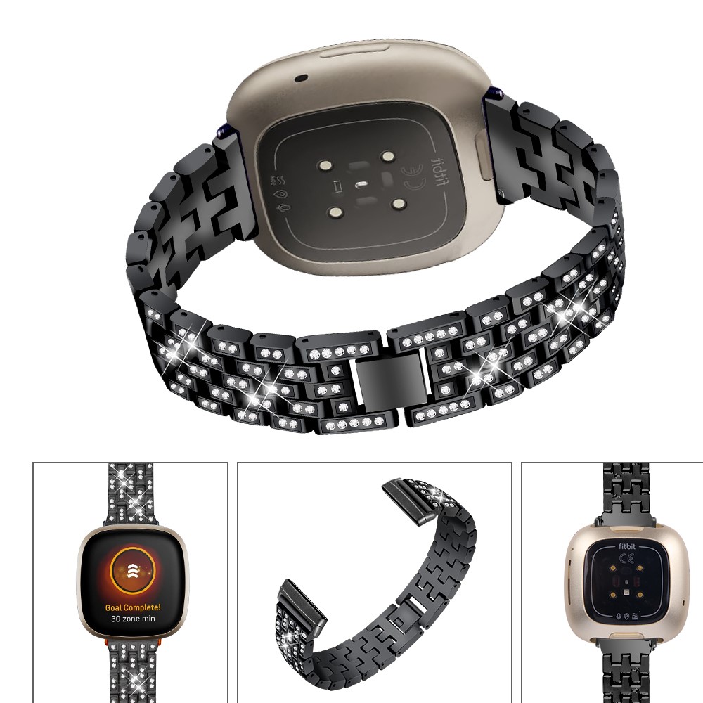 Metal Rhinestone Decor Watch Band for Fitbit Sense / Fitbit Versa 3 - Black-8