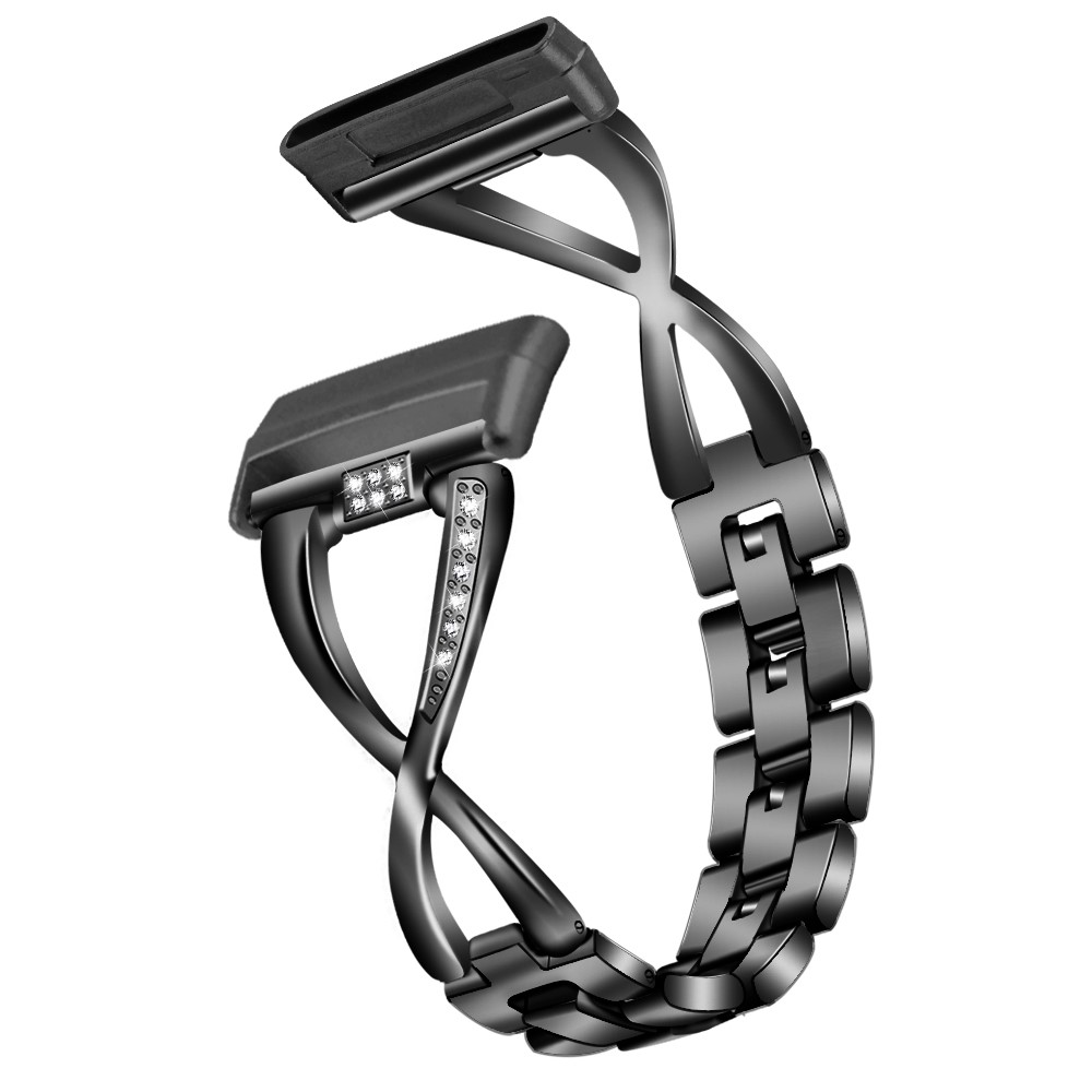 X Shape Rhinestone Decor Zinc Alloy Watchband Replacement for Fitbit Versa 3/Sense - Black-1
