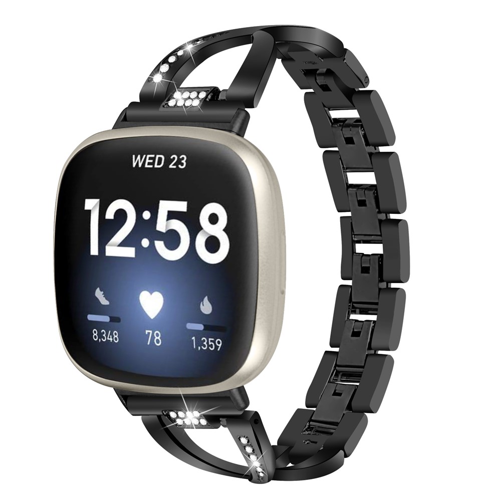 X Shape Rhinestone Decor Zinc Alloy Watchband Replacement for Fitbit Versa 3/Sense - Black-2