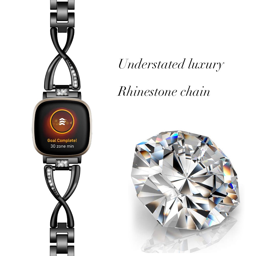 X Shape Rhinestone Decor Zinc Alloy Watchband Replacement for Fitbit Versa 3/Sense - Black-3