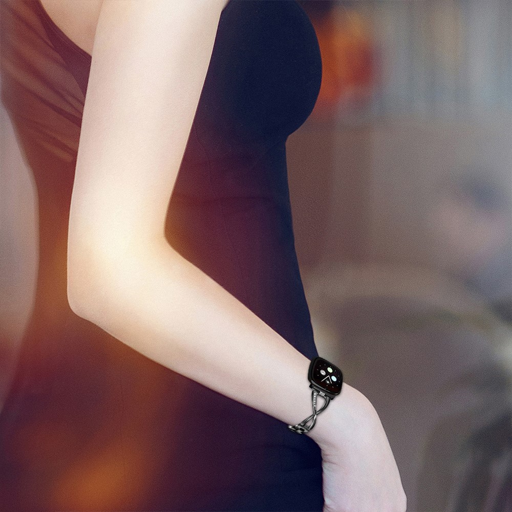 X Shape Rhinestone Decor Zinc Alloy Watchband Replacement for Fitbit Versa 3/Sense - Black-4