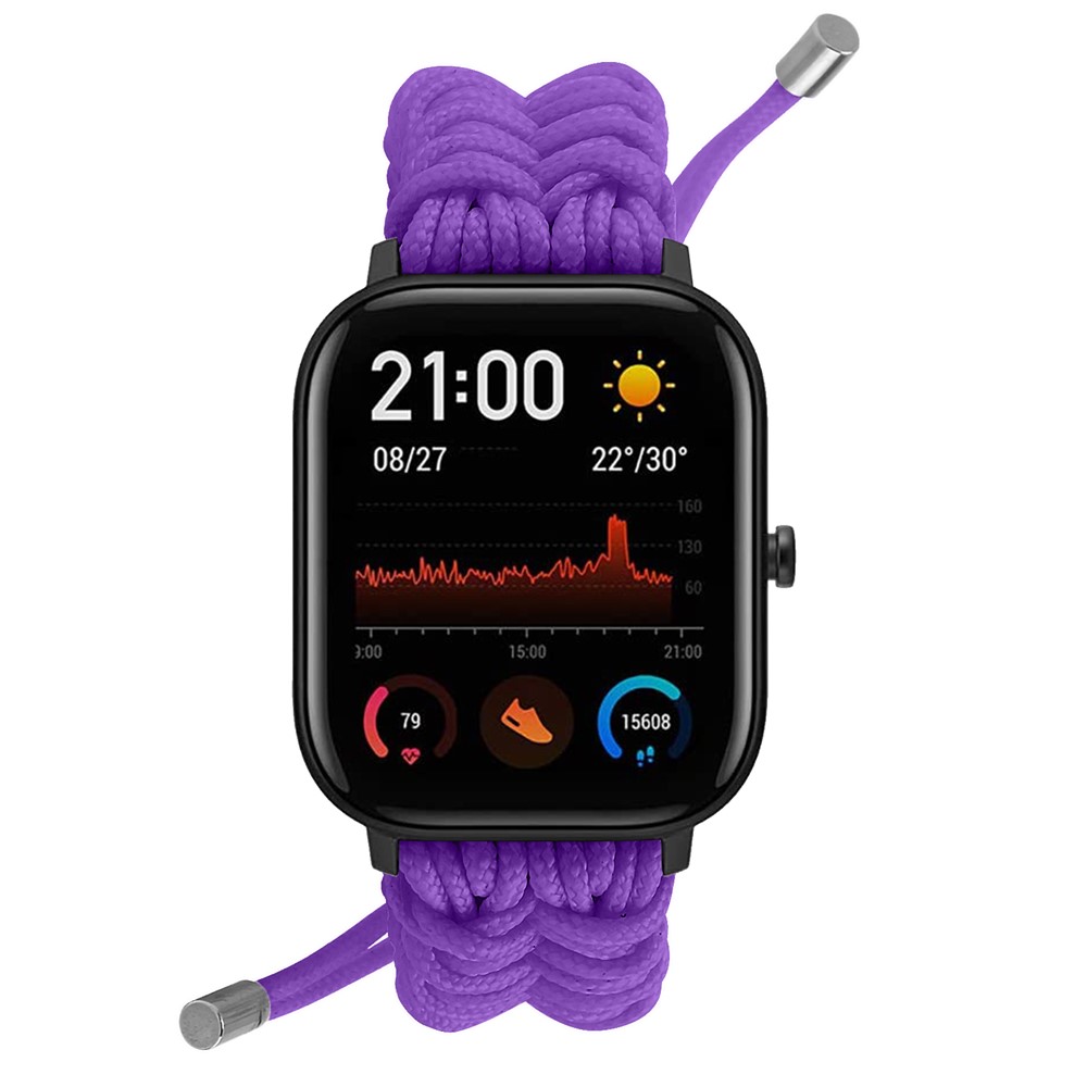 New Style Multi-Color Braided Rope Adjustable Watchband Strap for Huami Amazfit Smart Watch 20mm - Purple-3