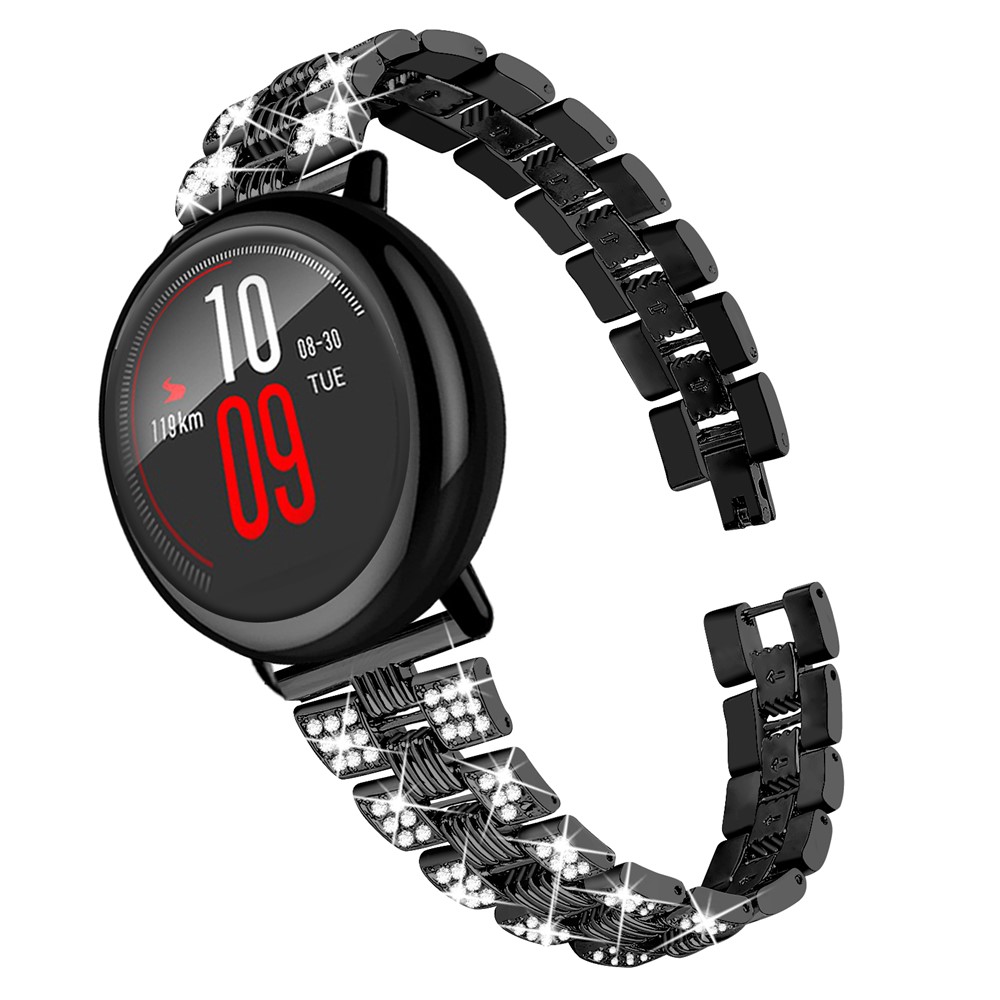 New Zinc Alloy Rhinestone Decor Thread 20mm Smart Watch Strap Replacement for HUAMI AMAZFIT Youth Edition Sports Smart Watch - Black-2