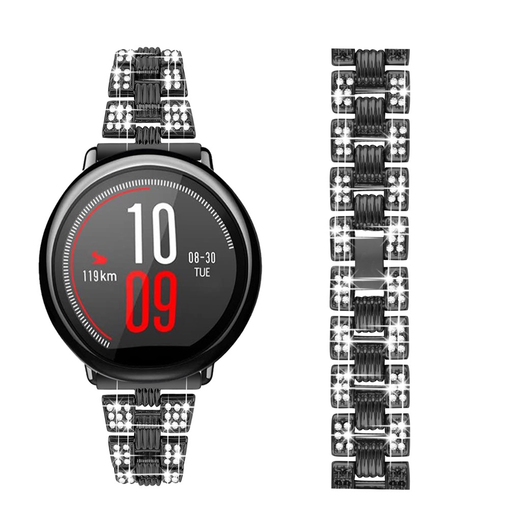 New Zinc Alloy Rhinestone Decor Thread 20mm Smart Watch Strap Replacement for HUAMI AMAZFIT Youth Edition Sports Smart Watch - Black-3