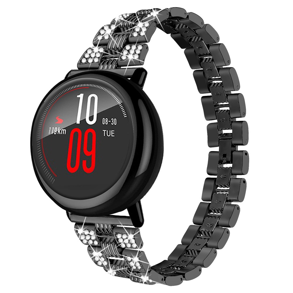 New Zinc Alloy Rhinestone Decor Thread 20mm Smart Watch Strap Replacement for HUAMI AMAZFIT Youth Edition Sports Smart Watch - Black-4