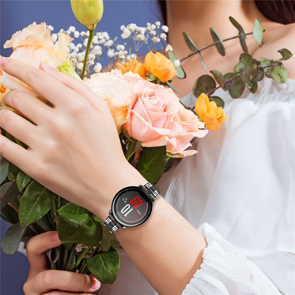 New Zinc Alloy Rhinestone Decor Thread 20mm Smart Watch Strap Replacement for HUAMI AMAZFIT Youth Edition Sports Smart Watch - Black-5