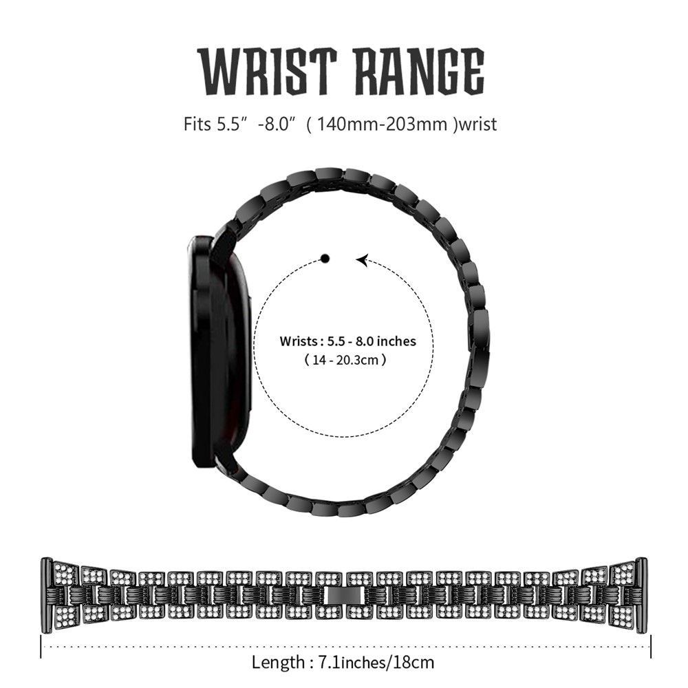 New Zinc Alloy Rhinestone Decor Thread 20mm Smart Watch Strap Replacement for HUAMI AMAZFIT Youth Edition Sports Smart Watch - Black-7