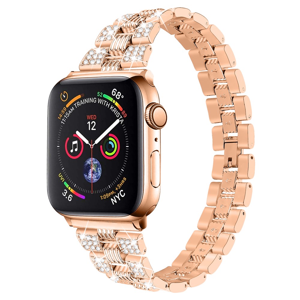 New Zinc Alloy Rhinestone Decor Thread Smart Watch Strap Replacement for Apple Watch Series 1 42mm/2 42mm/3 42mm/4 44mm/5 44mm/6 44mm - Rose Gold-3