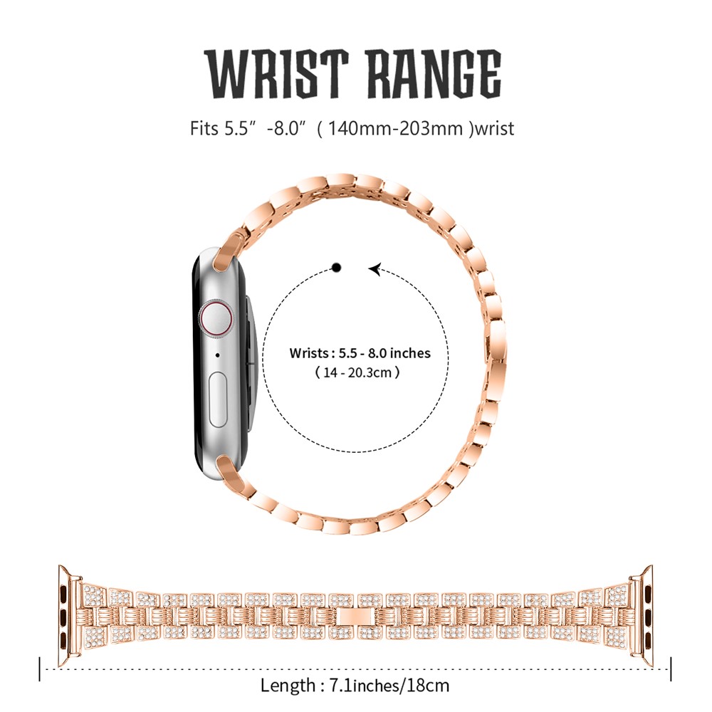 New Zinc Alloy Rhinestone Decor Thread Smart Watch Strap Replacement for Apple Watch Series 1 42mm/2 42mm/3 42mm/4 44mm/5 44mm/6 44mm - Rose Gold-7