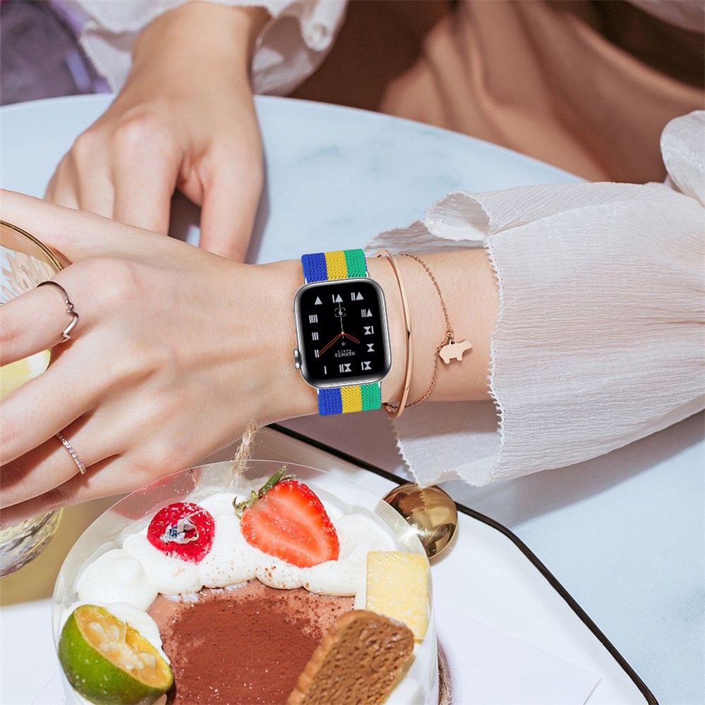 Elastische Nylon-Band-Uhr-Armband-Ersatz Für Apple Watch-Serie 3 42mm / 4 44mm / 5 44mm / 6 44mm / SE 44mm - Stil W.-7