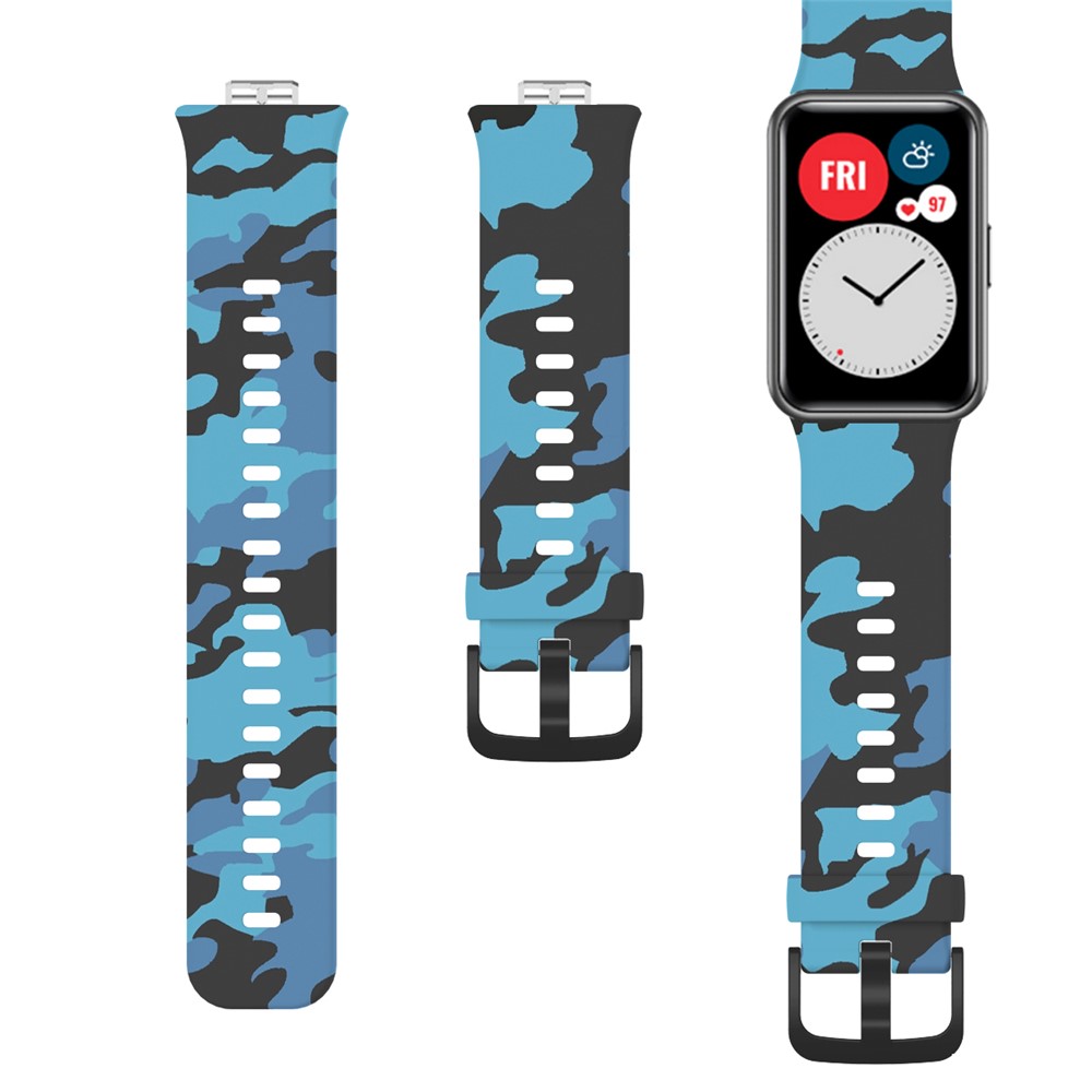 Pattern Printing Silicone Watch Band Strap Replacement for Huawei Watch Fit - Blue/Camouflage-2