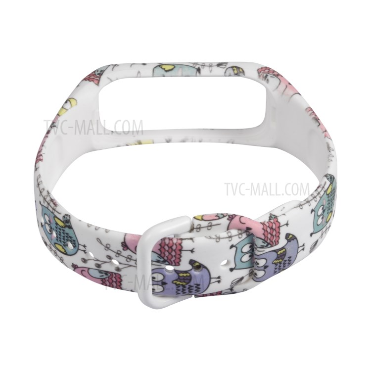 Patterned Rubber Watch Strap with Frame Protector Band for Samsung Galaxy Fit 2 SM-R220 - White/Owl-2