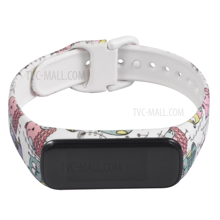 Patterned Rubber Watch Strap with Frame Protector Band for Samsung Galaxy Fit 2 SM-R220 - White/Owl-4