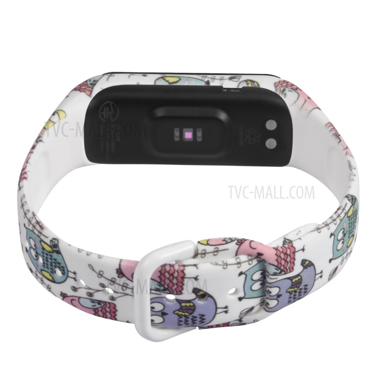Patterned Rubber Watch Strap with Frame Protector Band for Samsung Galaxy Fit 2 SM-R220 - White/Owl-5