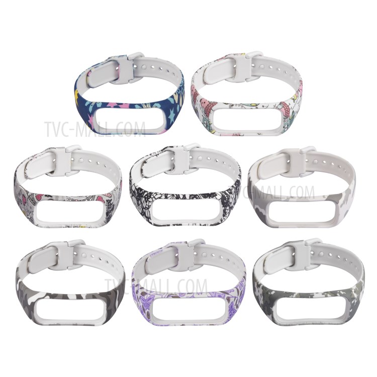 Patterned Rubber Watch Strap with Frame Protector Band for Samsung Galaxy Fit 2 SM-R220 - White/Owl-9