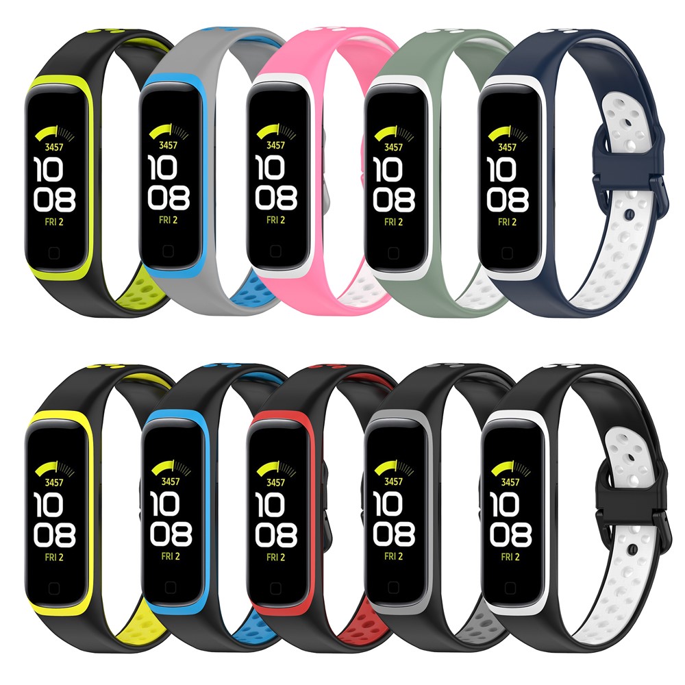 Bi-color Soft Silicone Watch Band Replacement for Samsung Galaxy Fit 2 SM-R220 - Black/White-10