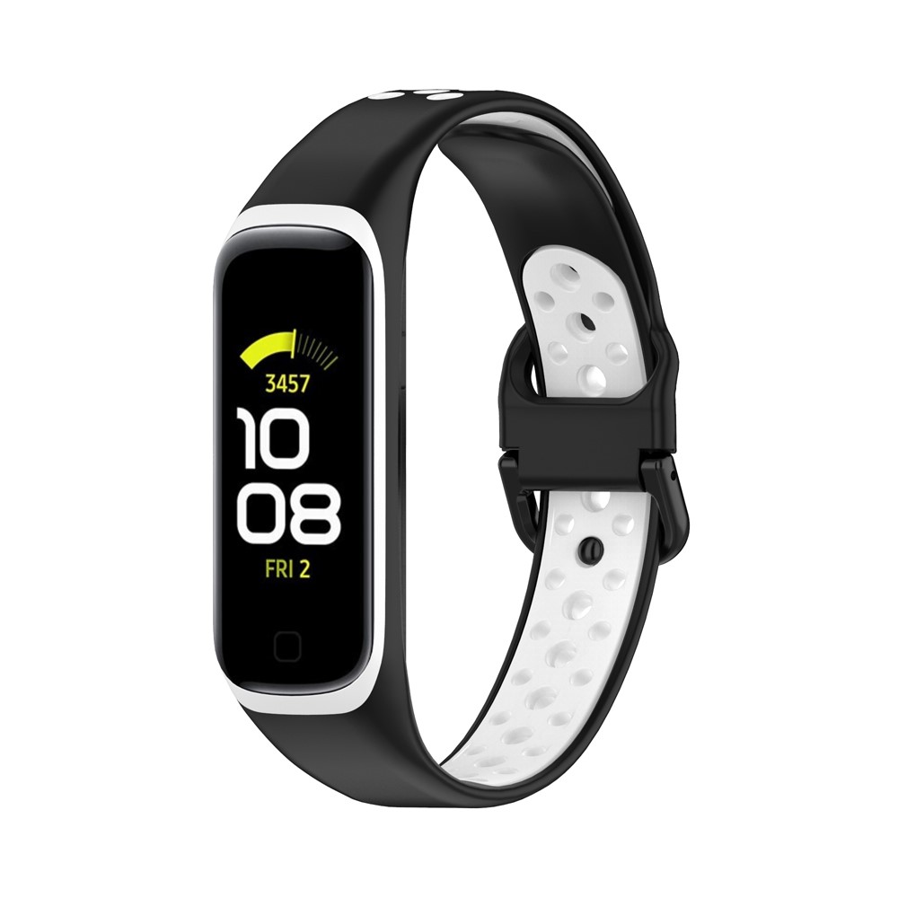 Bi-color Soft Silicone Watch Band Replacement for Samsung Galaxy Fit 2 SM-R220 - Black/White-4
