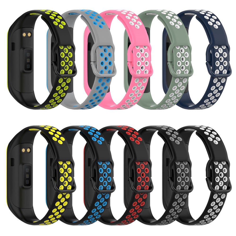 Bi-color Soft Silicone Watch Band Replacement for Samsung Galaxy Fit 2 SM-R220 - Black/White-9
