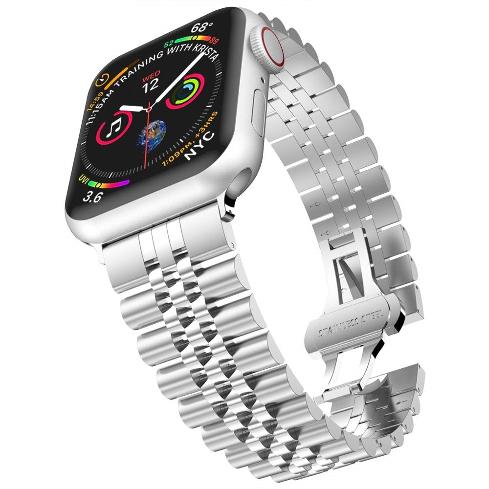 Nueva Banda De Reloj De Acero Inoxidable De Estilo Para Apple Watch Series 6 SE 5 4 40mm / Serie 3 2 1 38mm - Plata-3