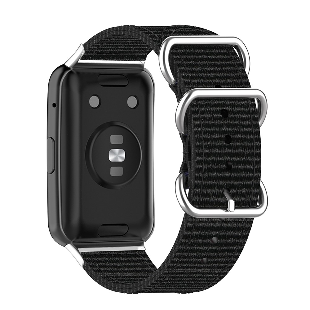 Nylon Canvas Watch Band Replacement Strap for Huawei Watch Fit TIA-B09 - Black-4