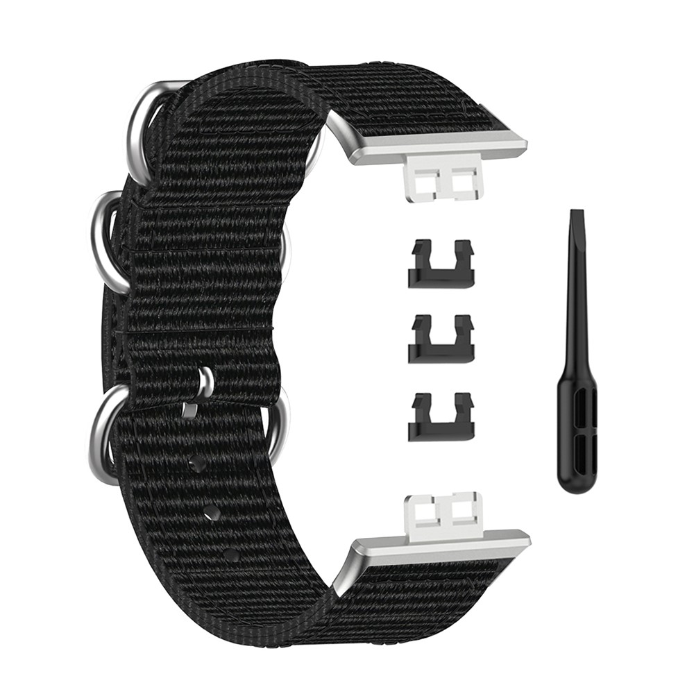 Nylon Canvas Watch Band Replacement Strap for Huawei Watch Fit TIA-B09 - Black-5