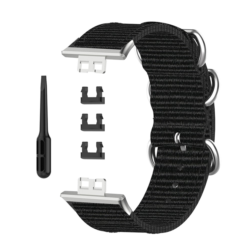 Nylon Canvas Watch Band Replacement Strap for Huawei Watch Fit TIA-B09 - Black-6