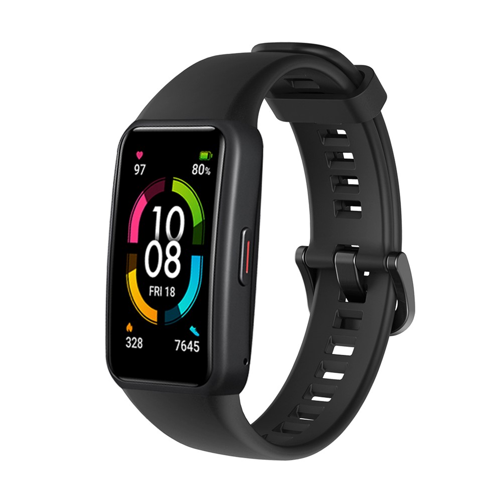 Solid Color Soft Silicone Watch Strap for Honor Band 6 - Black-4