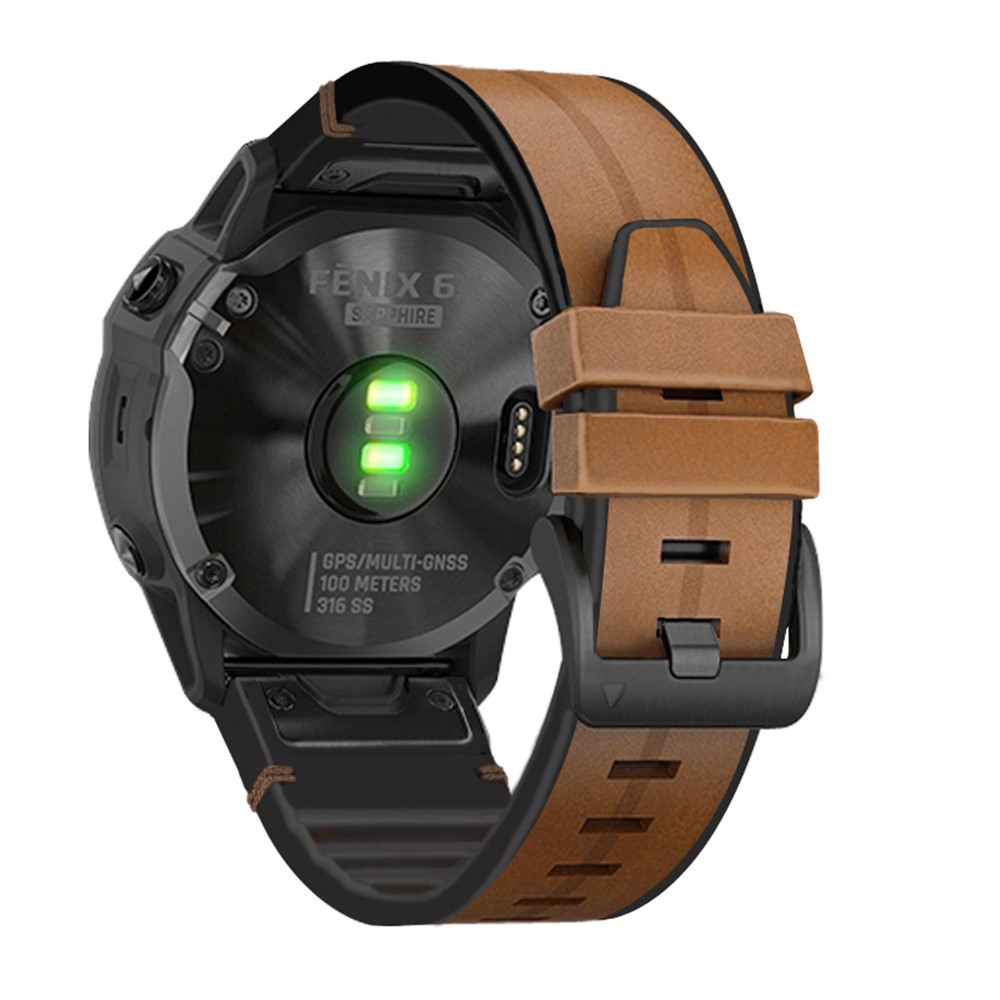 Echtes Leder + Silikon-Armbanduhr-Uhren-Ersatz Für Garmin Fenix 6 / Garmin Fenix 5. - Braun-3