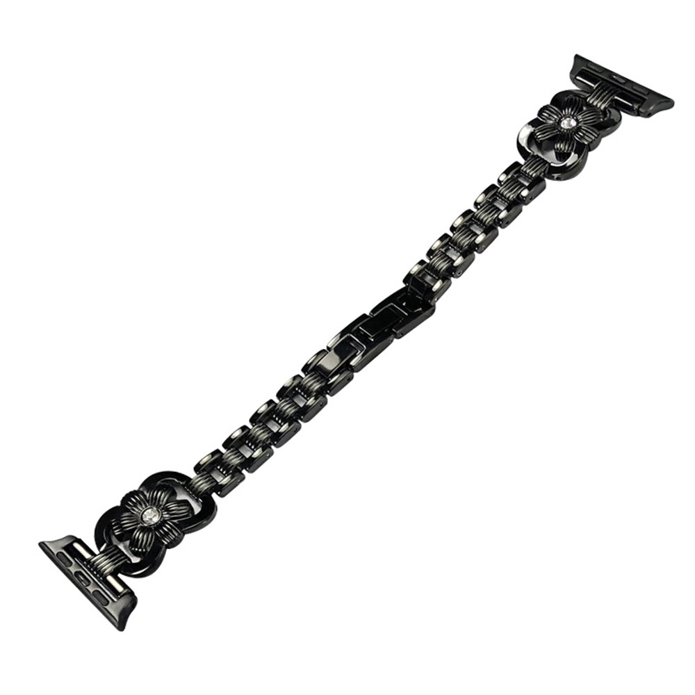 XINCUCO Stainless Steel Chrysanthemum Shaped Rhinestone Decor Watch Strap Replacement for Apple Watch SE/Series 6/5/4 40mm / Series3/2/1 38mm - Black-1