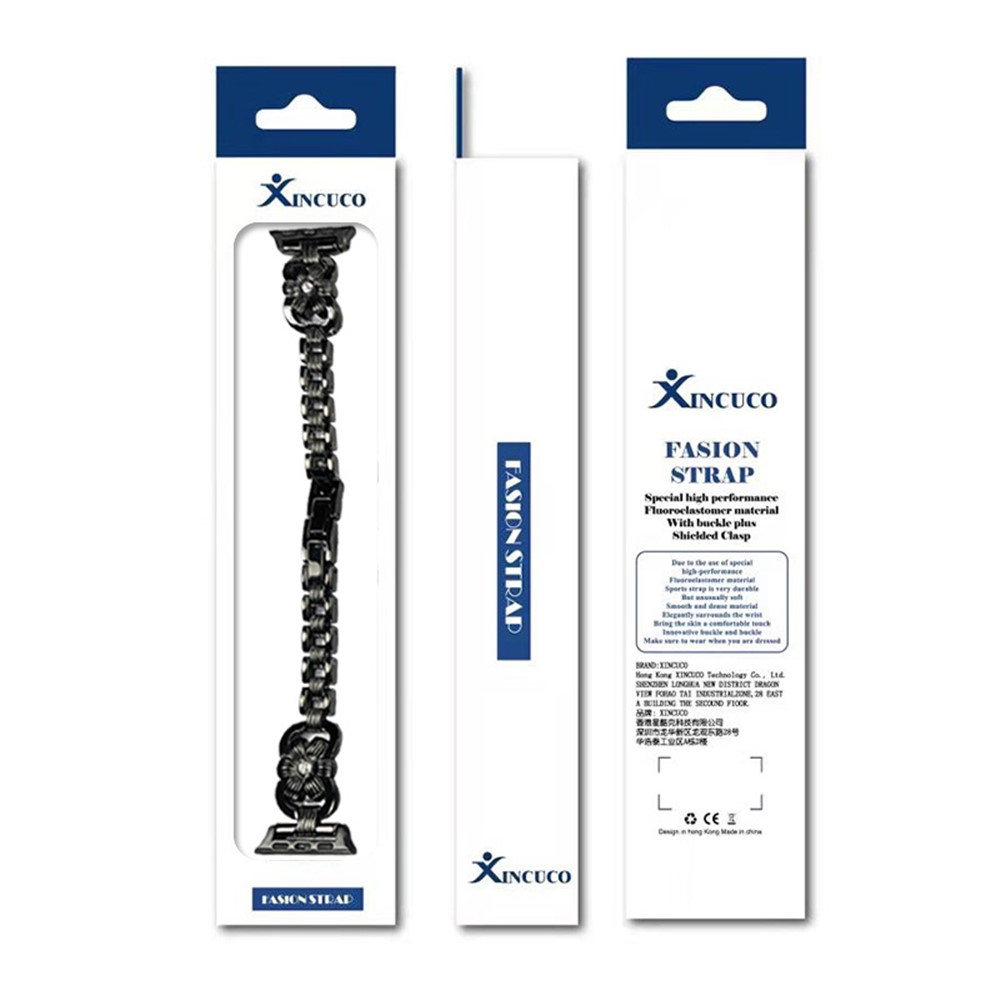XINCUCO Stainless Steel Chrysanthemum Shaped Rhinestone Decor Watch Strap Replacement for Apple Watch SE/Series 6/5/4 40mm / Series3/2/1 38mm - Black-5
