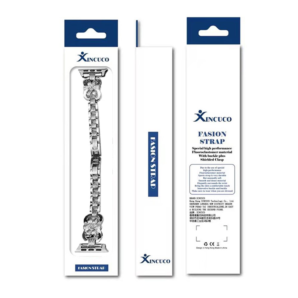 XINCUCO Stainless Steel Chrysanthemum Shaped Rhinestone Decor Watch Strap Replacement for Apple Watch SE/Series 6/5/4 44mm / Series3/2/1 42mm - Silver-5