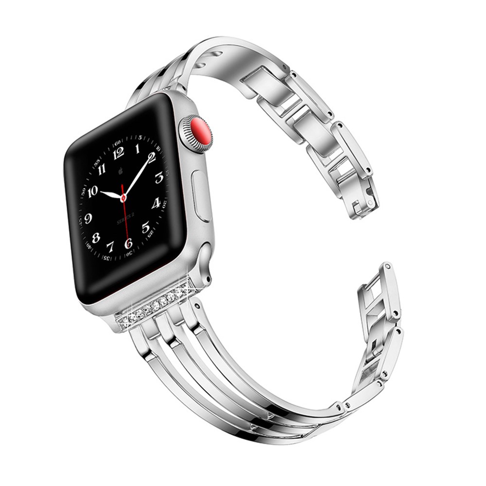 XINCUCO Stainless Steel Rhinestone Decor Watch Strap Replacement for Apple Watch SE/Series 6/5/4 40mm / Series3/2/1 38mm - Silver-2