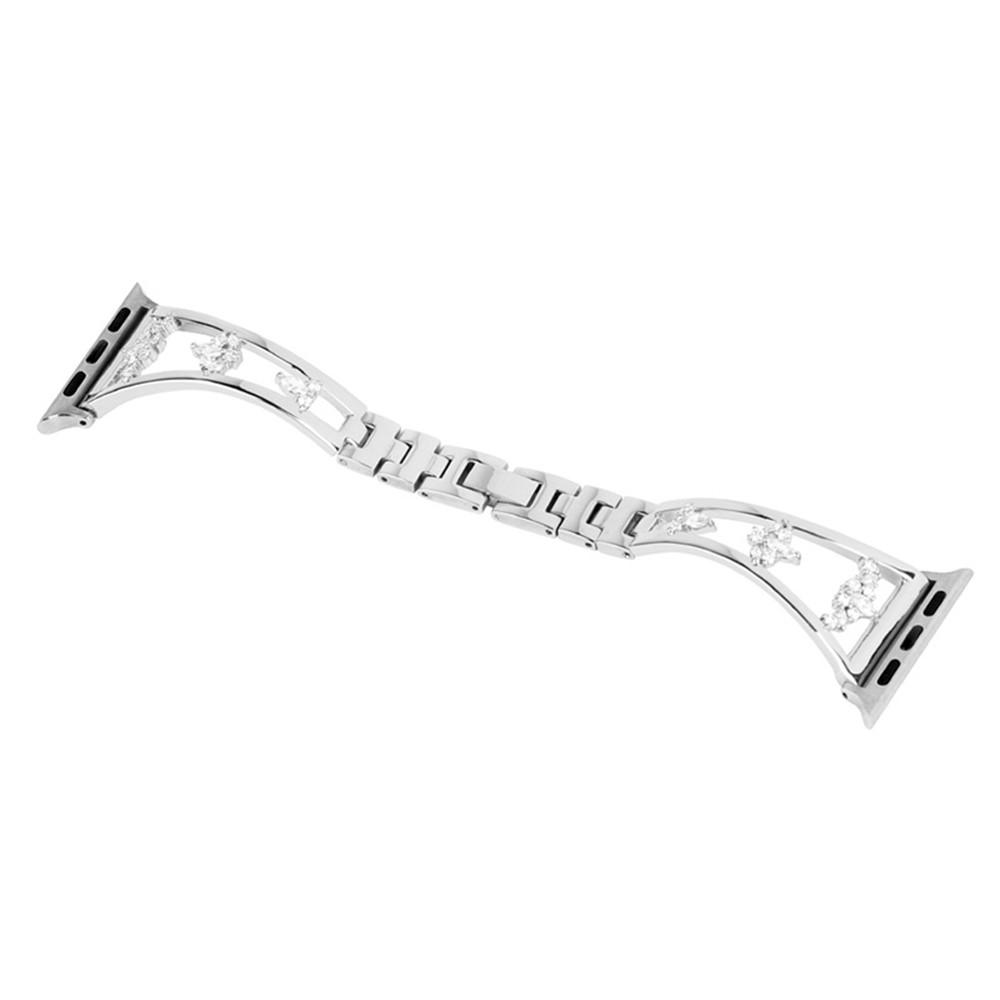 XINCUCO Stainless Steel+Copper Rhinestone Decor Watch Strap Replacement for Apple Watch SE/Series 6/5/4 44mm / Series3/2/1 42mm - Silver-1