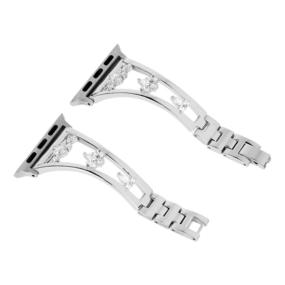 XINCUCO Stainless Steel+Copper Rhinestone Decor Watch Strap Replacement for Apple Watch SE/Series 6/5/4 44mm / Series3/2/1 42mm - Silver-2