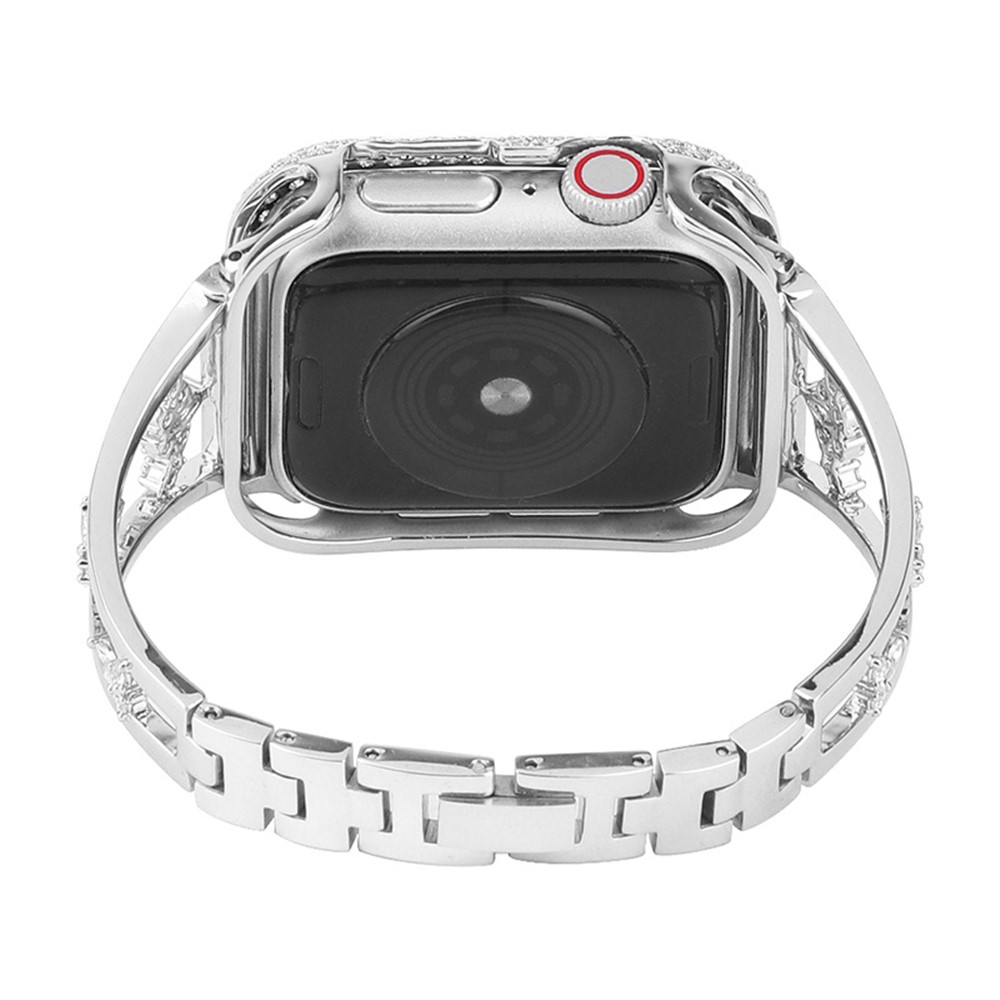 XINCUCO Stainless Steel+Copper Rhinestone Decor Watch Strap Replacement for Apple Watch SE/Series 6/5/4 44mm / Series3/2/1 42mm - Silver-5