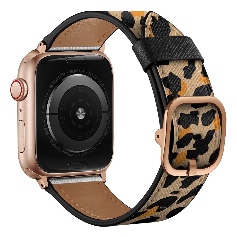 Stylish Printed Genuine Leather Watch Band for Apple Watch Series 1/2/3 38mm / Series 4/5/6 40mm - Yello Leopard Print-3
