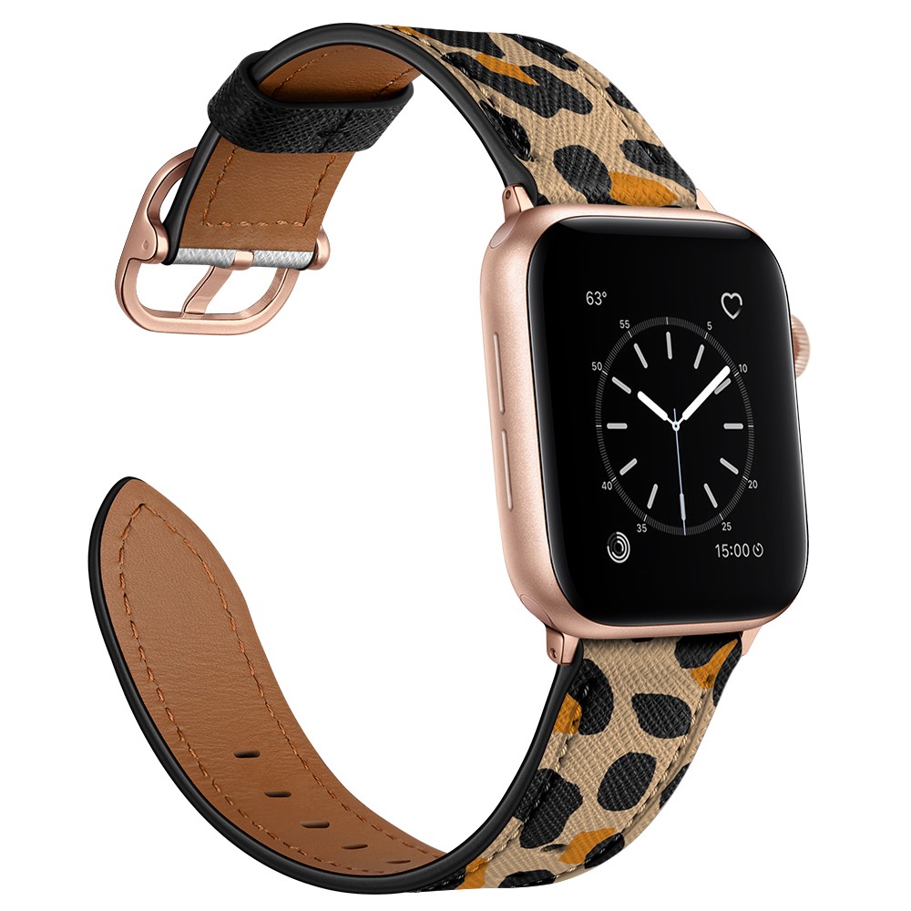Stylish Printed Genuine Leather Watch Band for Apple Watch Series 1/2/3 38mm / Series 4/5/6 40mm - Yello Leopard Print-4