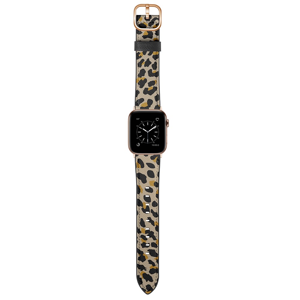 Stylish Printed Genuine Leather Watch Band for Apple Watch Series 1/2/3 38mm / Series 4/5/6 40mm - Yello Leopard Print-5