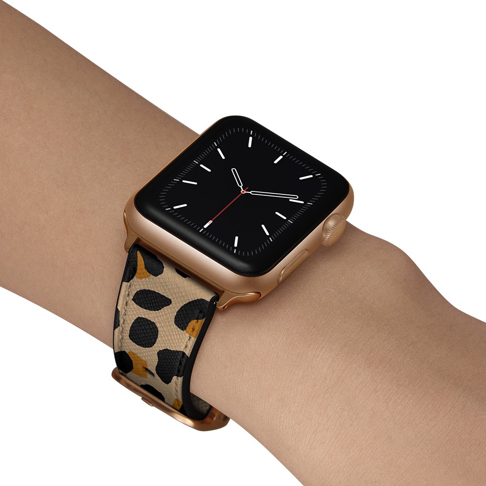 Stylish Printed Genuine Leather Watch Band for Apple Watch Series 6/5/4/SE 40mm / Series 3 38mm - Yellow Leopard Print-10