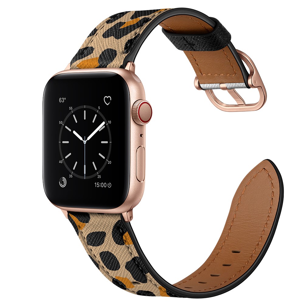 Stylish Printed Genuine Leather Watch Band for Apple Watch Series 6/5/4/SE 40mm / Series 3 38mm - Yellow Leopard Print-2