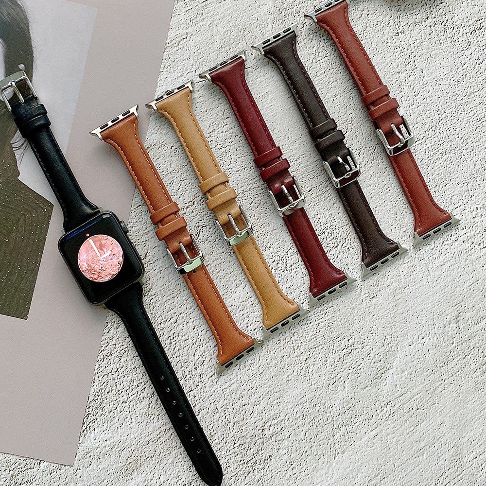 Retro Style Texture Leather Watch Band Strap Replacement for Apple Watch Series 6/SE/5/4 44mm / Series 3/2/1 42mm - Black-7