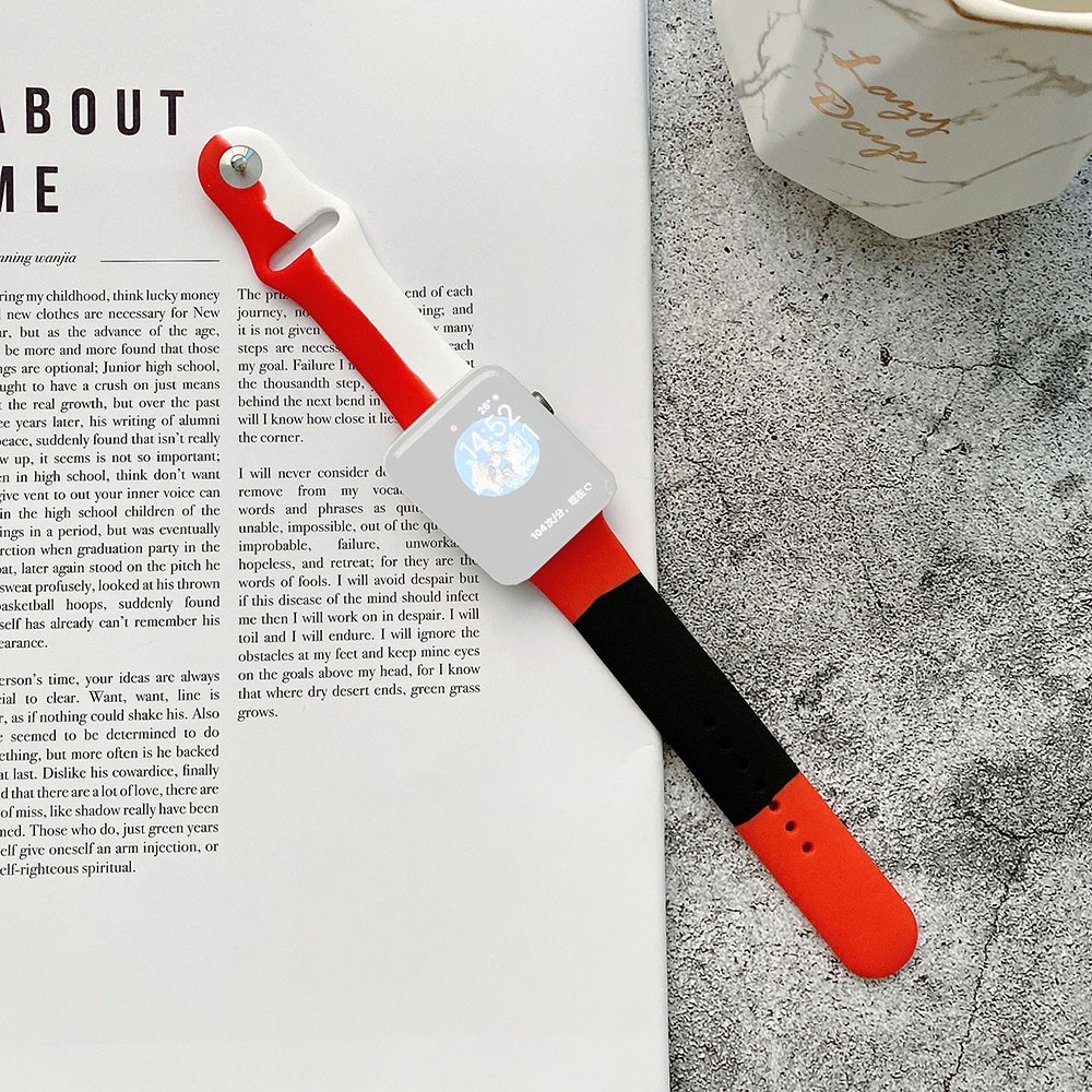 Patchwork Silicone Watch Strap Replacement for Apple Watch Series 6/5/4/SE 40mm, Series 3/2/1 38mm - Red/Black/White-1