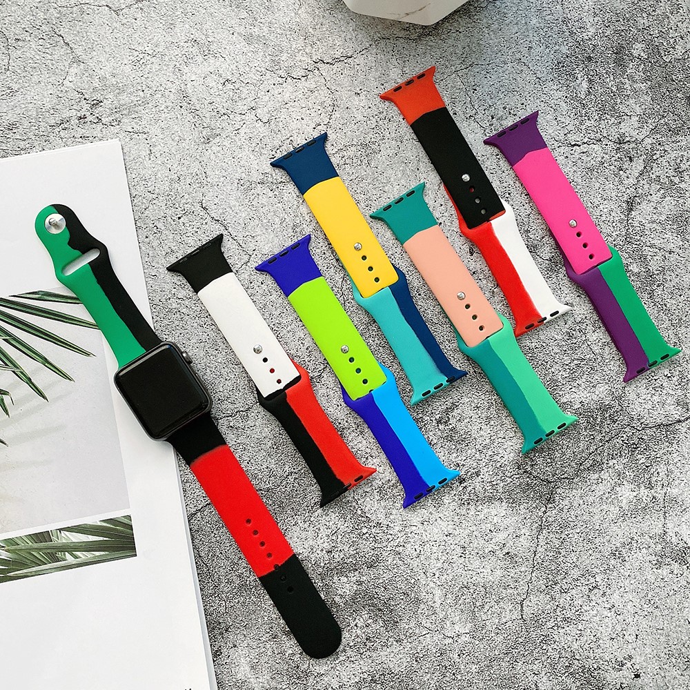 Patchwork Silicone Watch Strap Replacement for Apple Watch Series 6/5/4/SE 40mm, Series 3/2/1 38mm - Red/Black/White-7