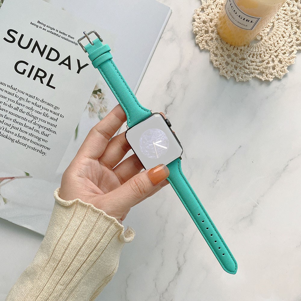 Rhombus Pattern PU Leather Watch Band Strap for Apple Watch Series 6 SE 5 4 44mm / Series 3 2 1 42mm - Cyan-1
