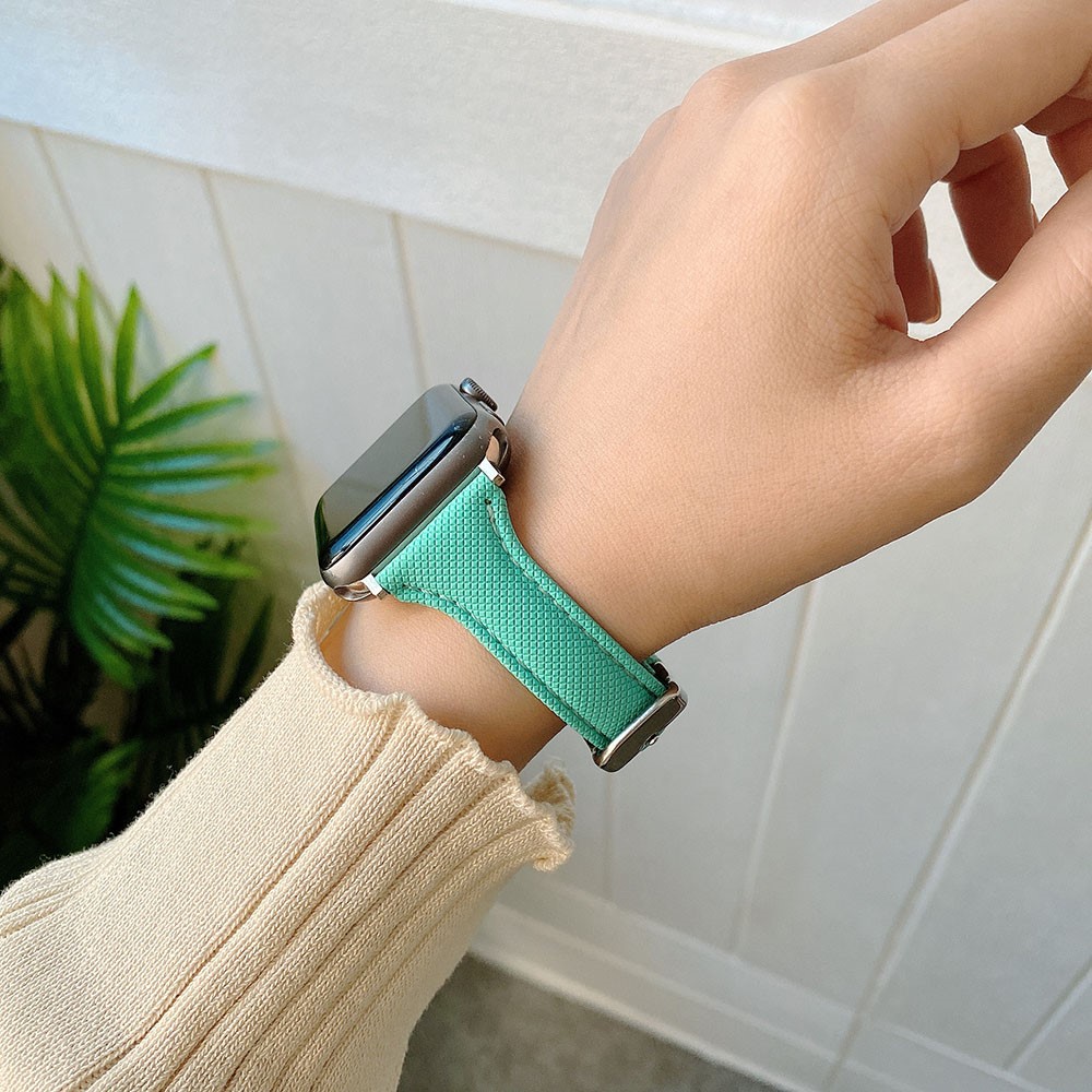 Rhombus Pattern PU Leather Watch Band Strap for Apple Watch Series 6 SE 5 4 44mm / Series 3 2 1 42mm - Cyan-2