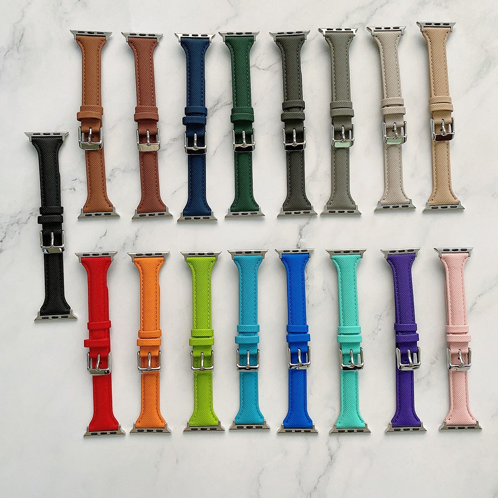Rhombus Pattern PU Leather Watch Band Strap for Apple Watch Series 6 SE 5 4 44mm / Series 3 2 1 42mm - Cyan-4